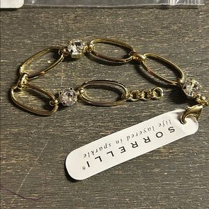SORRELLI‎ Paige Crystal Tennis Bracelet Gold Plated Chain Link Paperclick